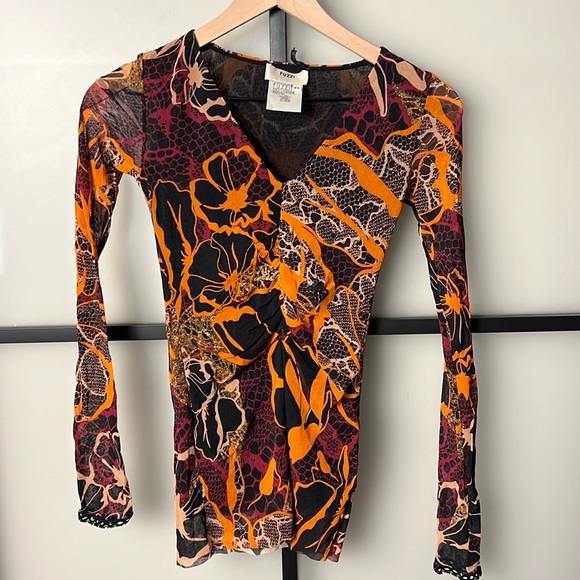 FUZZI Tops - FUZZI FLORAL PRINT LONG SLEEVE TOP IN ARANCETO Size XS